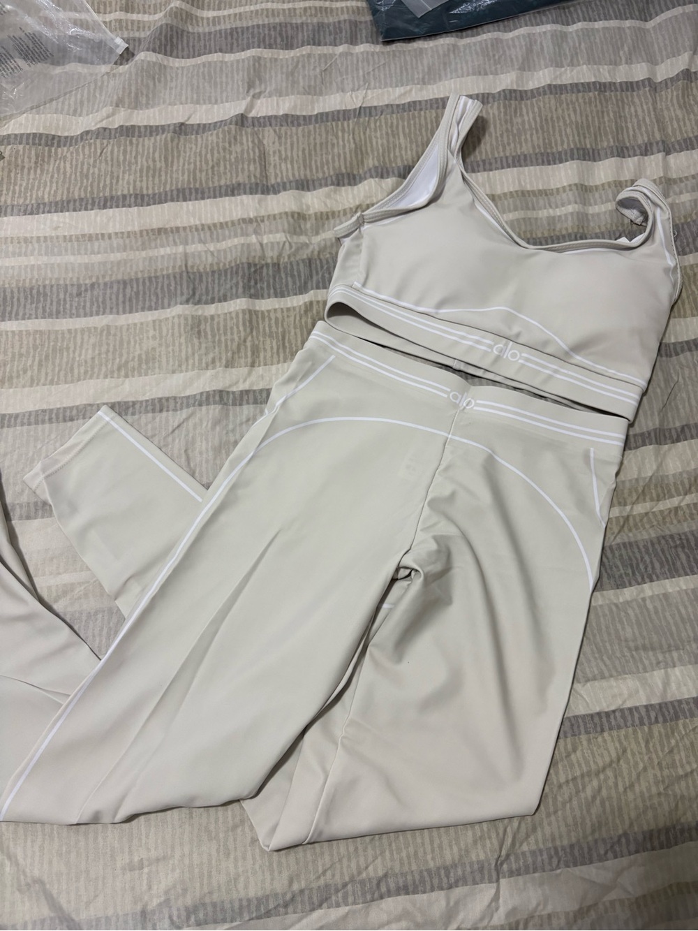 Cropped Tank and High-Waist Legging Set - Light Beige